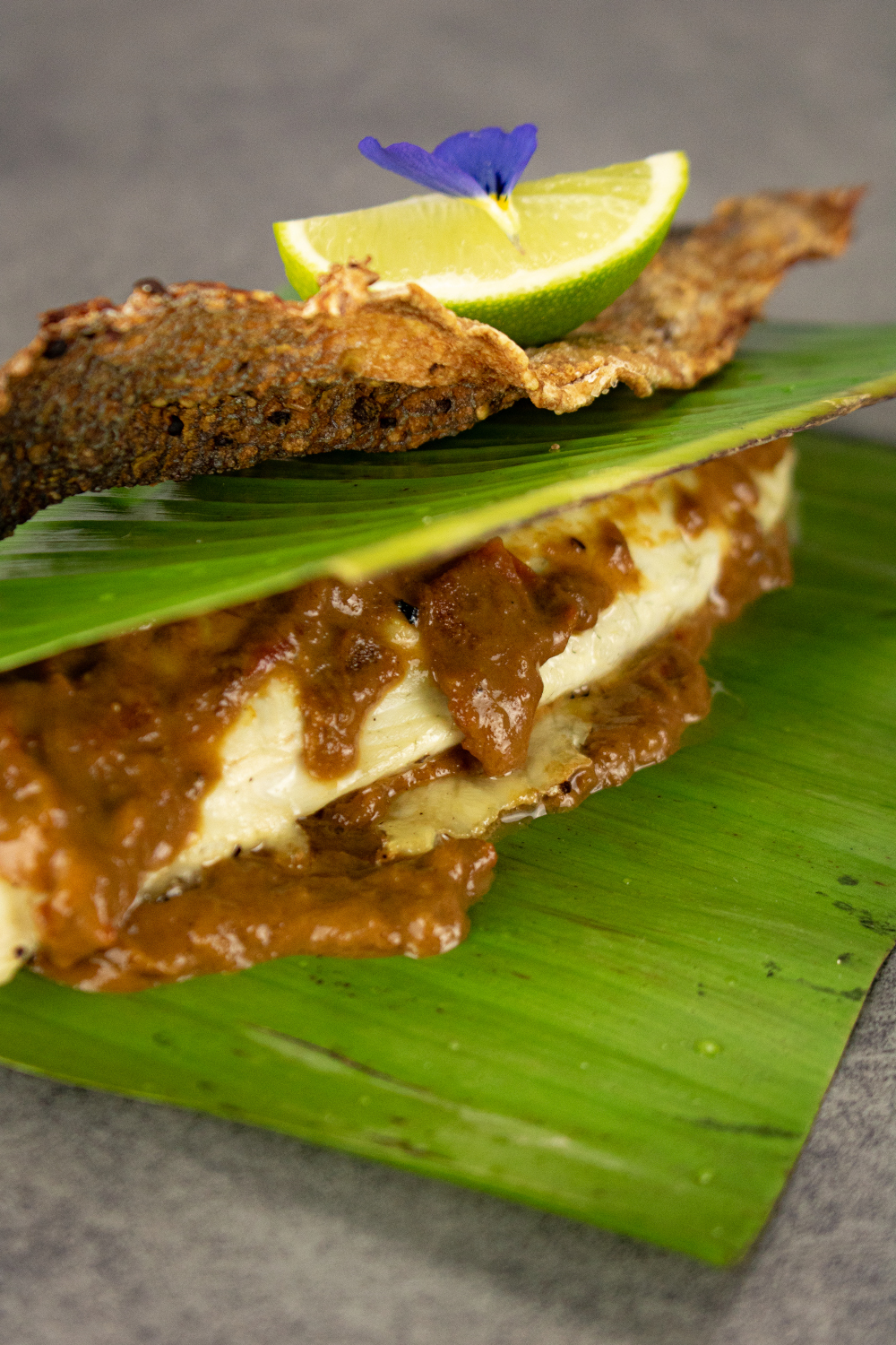 Sea bass in banana leaf